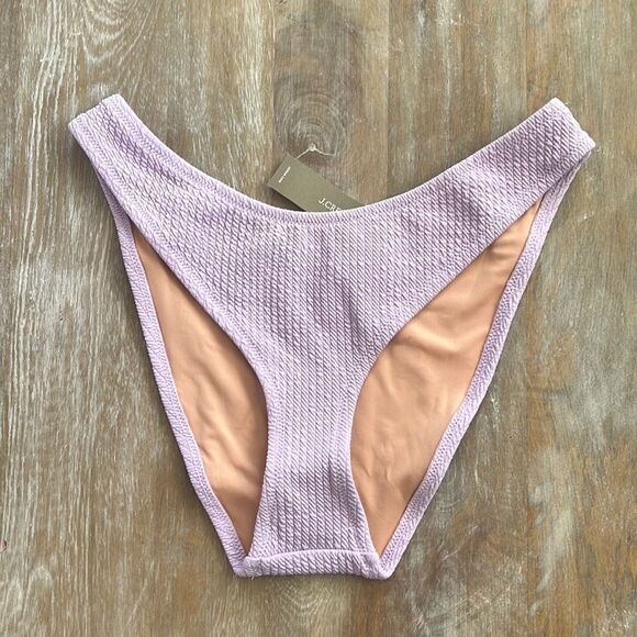 J Crew Size Medium Textured curved-waist cheeky‎ bikini bottom Purple - Picture 2 of 6